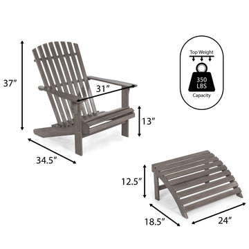 Saranac 2-Piece Traditional Rustic Acacia Wood Adirondack Chair with Detachable Ottoman - JONATHAN Y